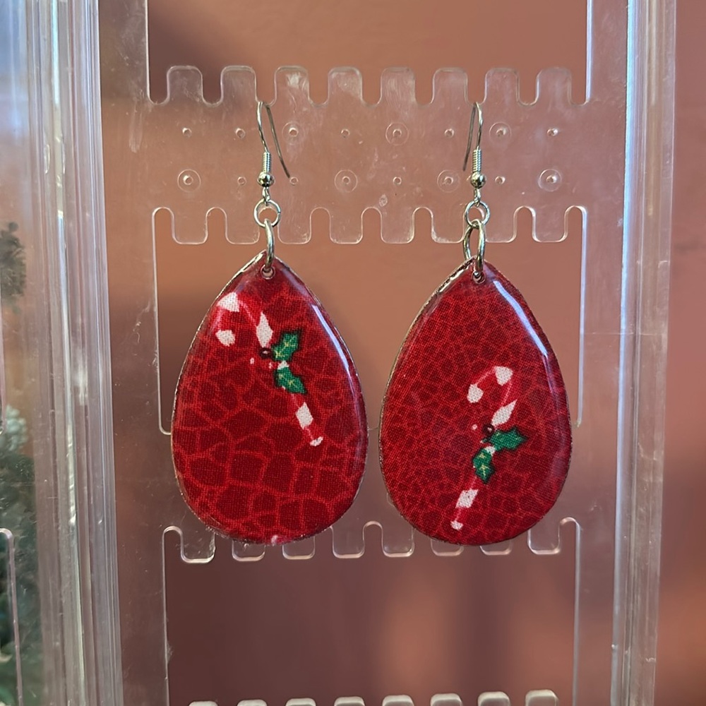 Upcyled Handmade Candy Cane Earrings for the Holidays